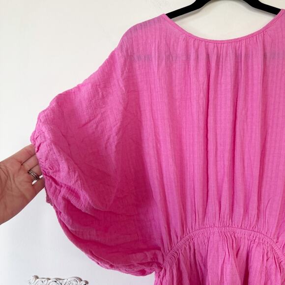NWOT Aerie Hot Pink Gauzy Golden Hour Mini Dress Open Back Beach Coverup L - Picture 7 of 11
